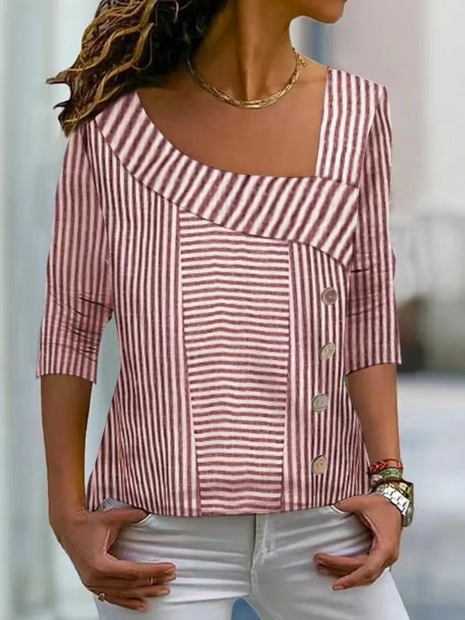 Women's Striped Long Sleeve Blouse_ Spring/Fall Daily Casual Top