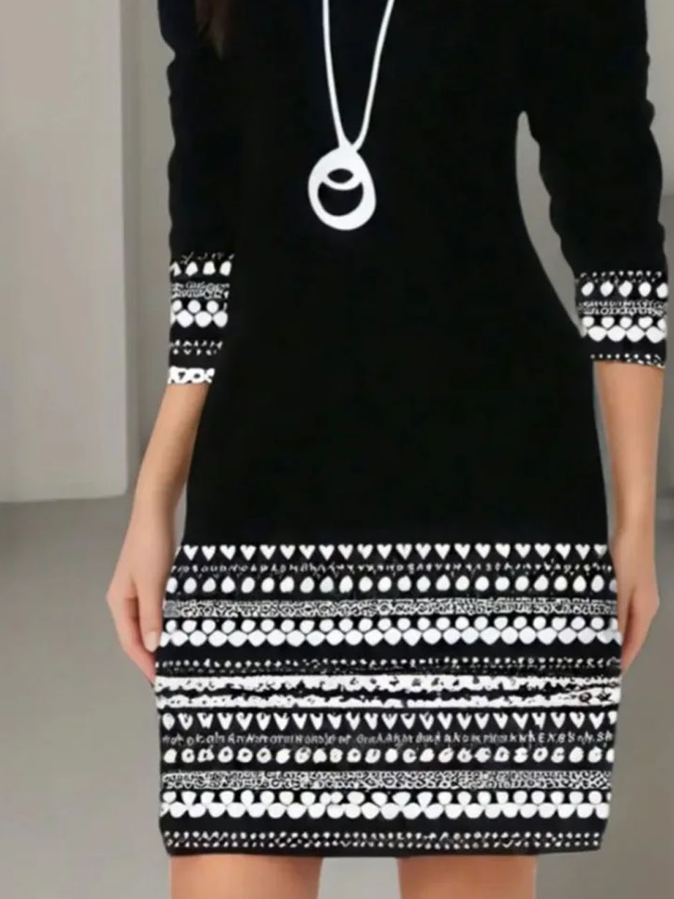 Women's Long Sleeve Spring/Fall Geometric Dress Crew Neck Daily Going Out Casual Mini H-Line Hip Skirt