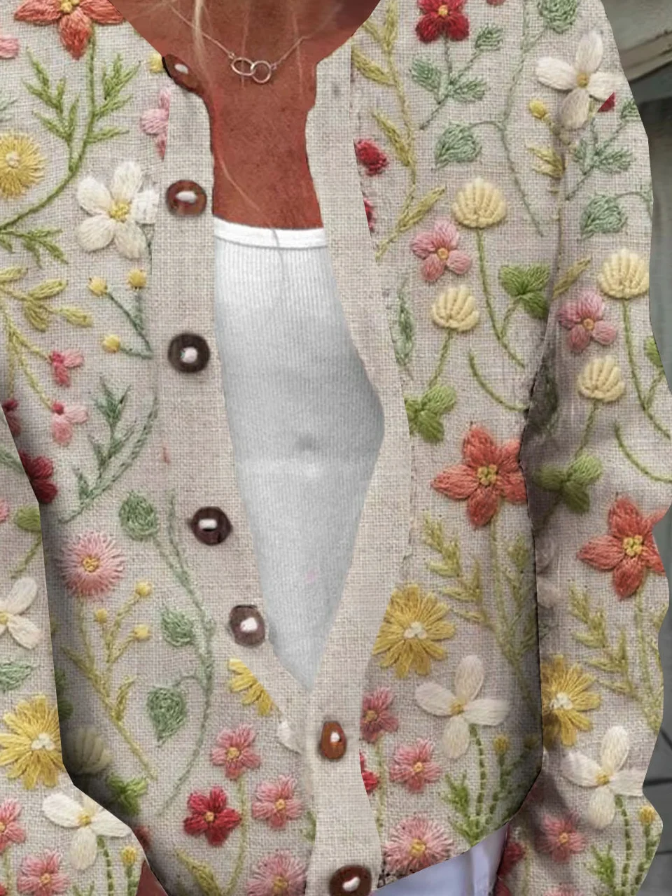 Women's Casual Spring/Fall Floral Printed Buttoned Cardigan