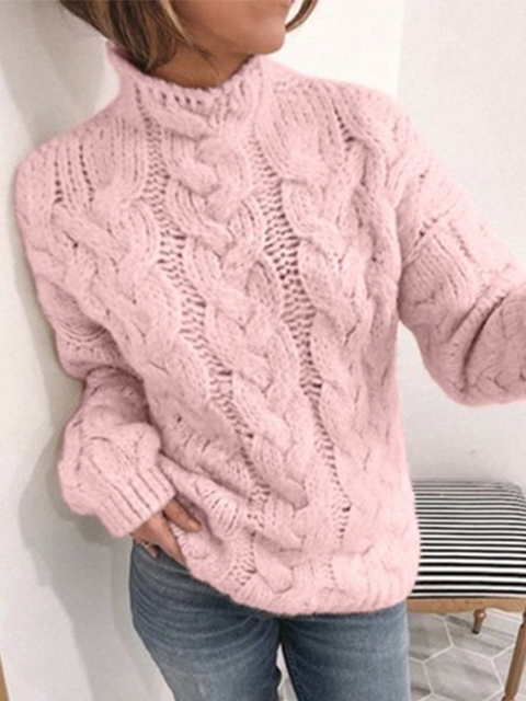 Women's Spring/Fall Plain Casual Long Sleeve Crew Neck Yarn/Wool Yarn Sweater