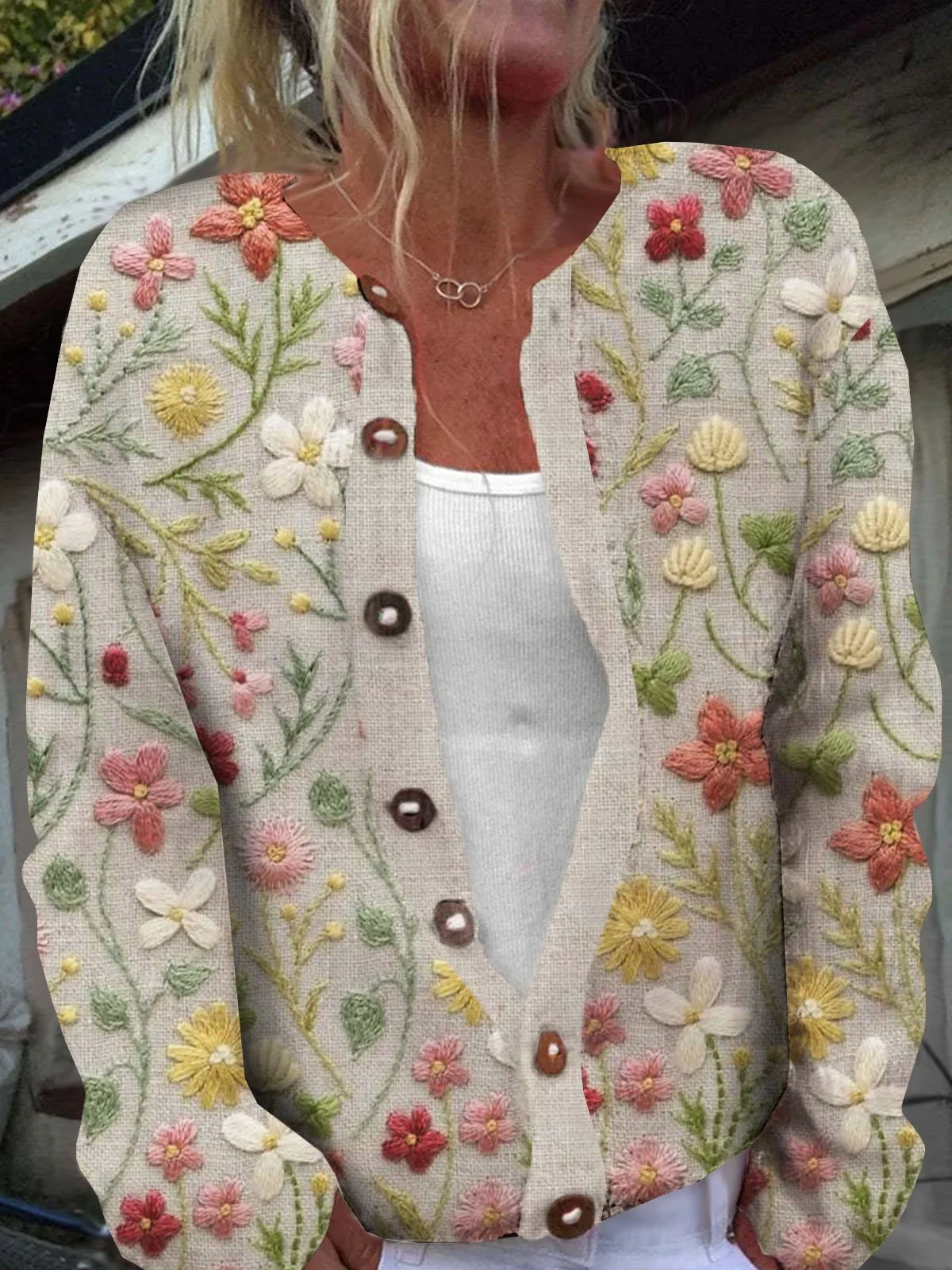 Women's Casual Spring/Fall Floral Printed Buttoned Cardigan