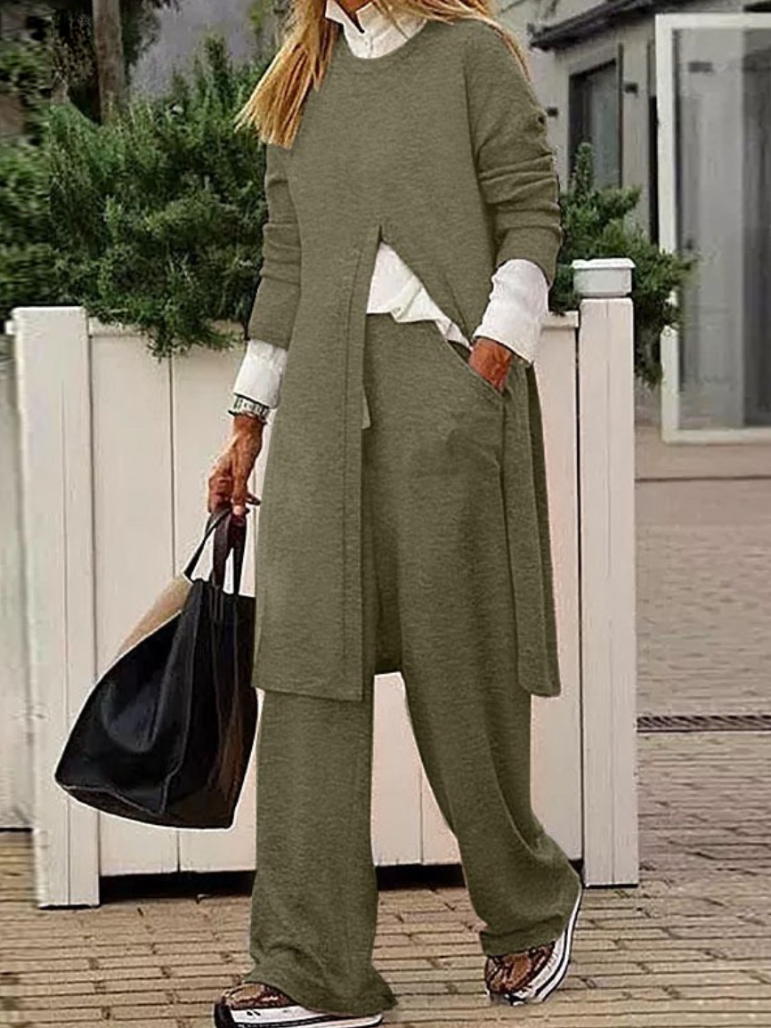 Women's Jersey Plain Daily Going Out Two Piece Set Long Sleeve Casual Spring/Fall Top With Pants Matching Set