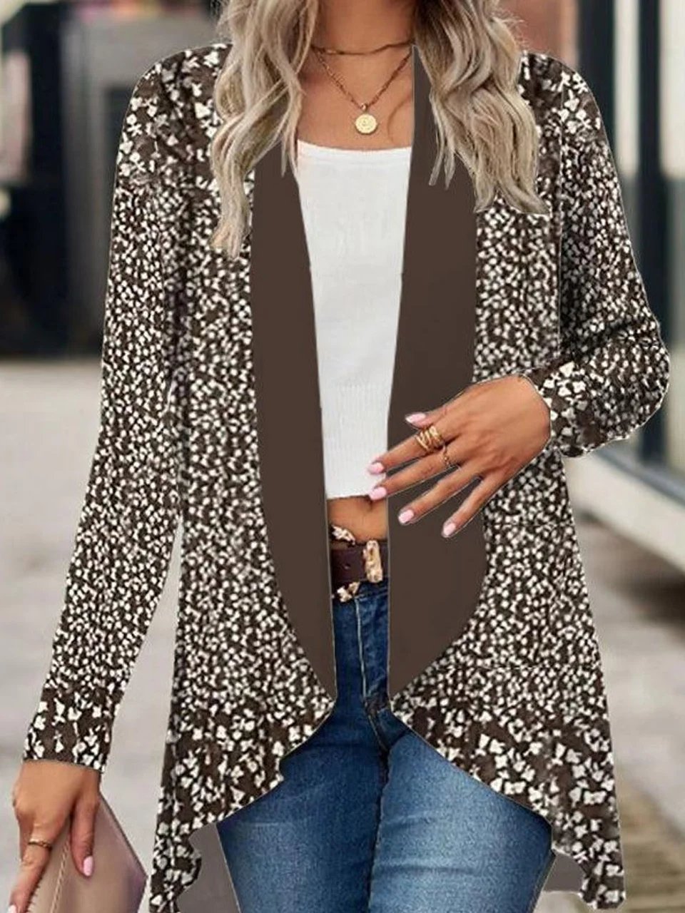 Women's Spring/Fall Outerwear Casual Floral Jersey Shawl Jacket