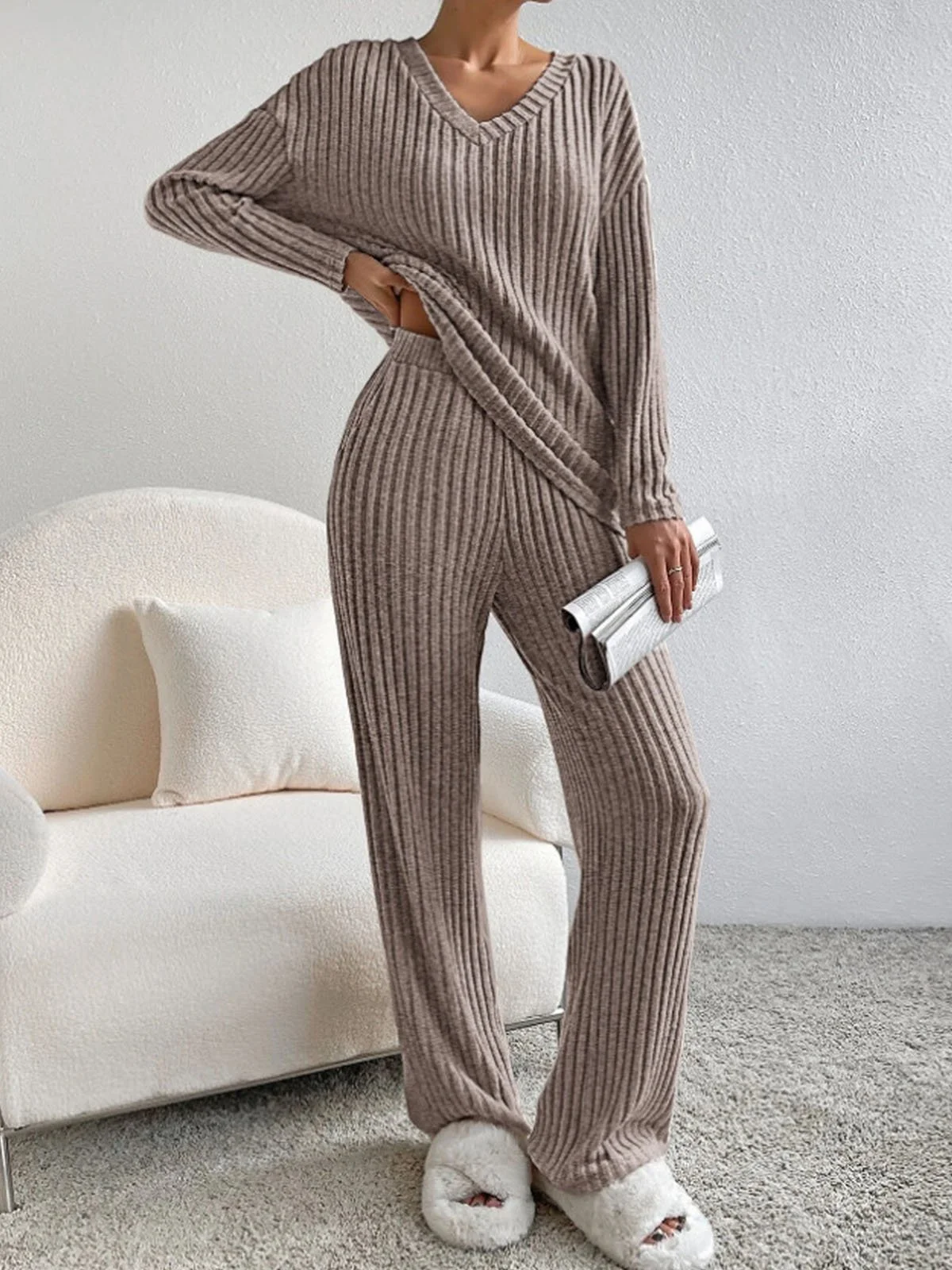 Women's Plain Daily Going Out Two Piece Set Long Sleeve Casual Spring/Fall Top With Pants Matching Set