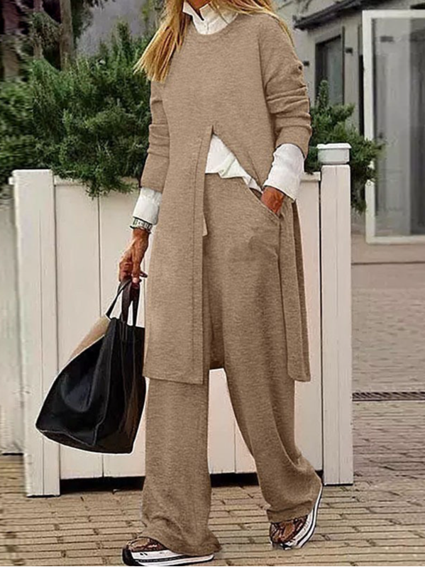 Women's Jersey Plain Daily Going Out Two Piece Set Long Sleeve Casual Spring/Fall Top With Pants Matching Set