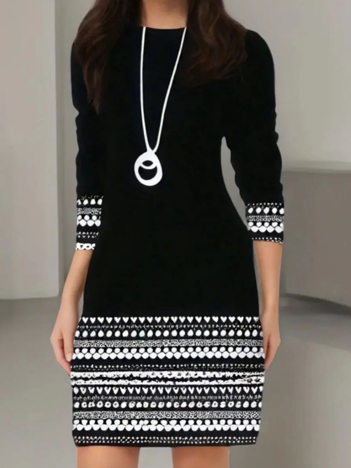 Women's Long Sleeve Spring/Fall Geometric Dress Crew Neck Daily Going Out Casual Mini H-Line Hip Skirt