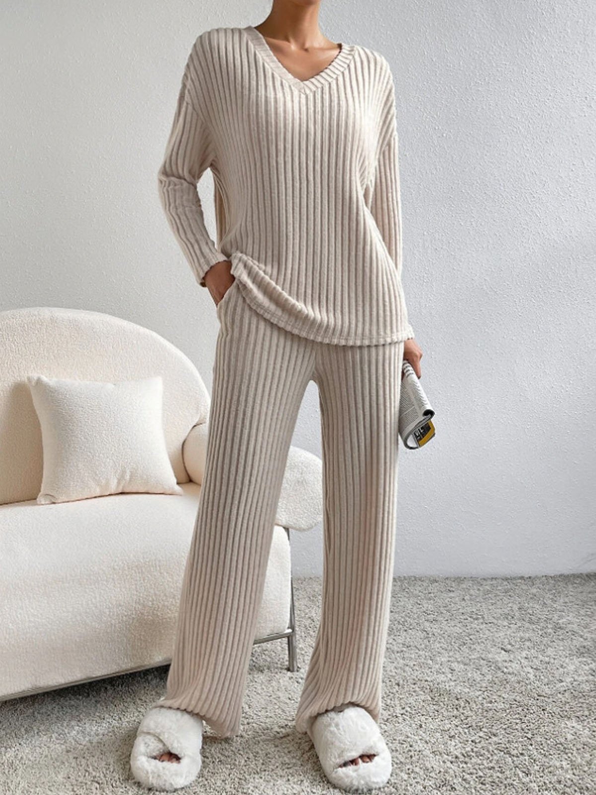 Women's Plain Daily Going Out Two Piece Set Long Sleeve Casual Spring/Fall Top With Pants Matching Set