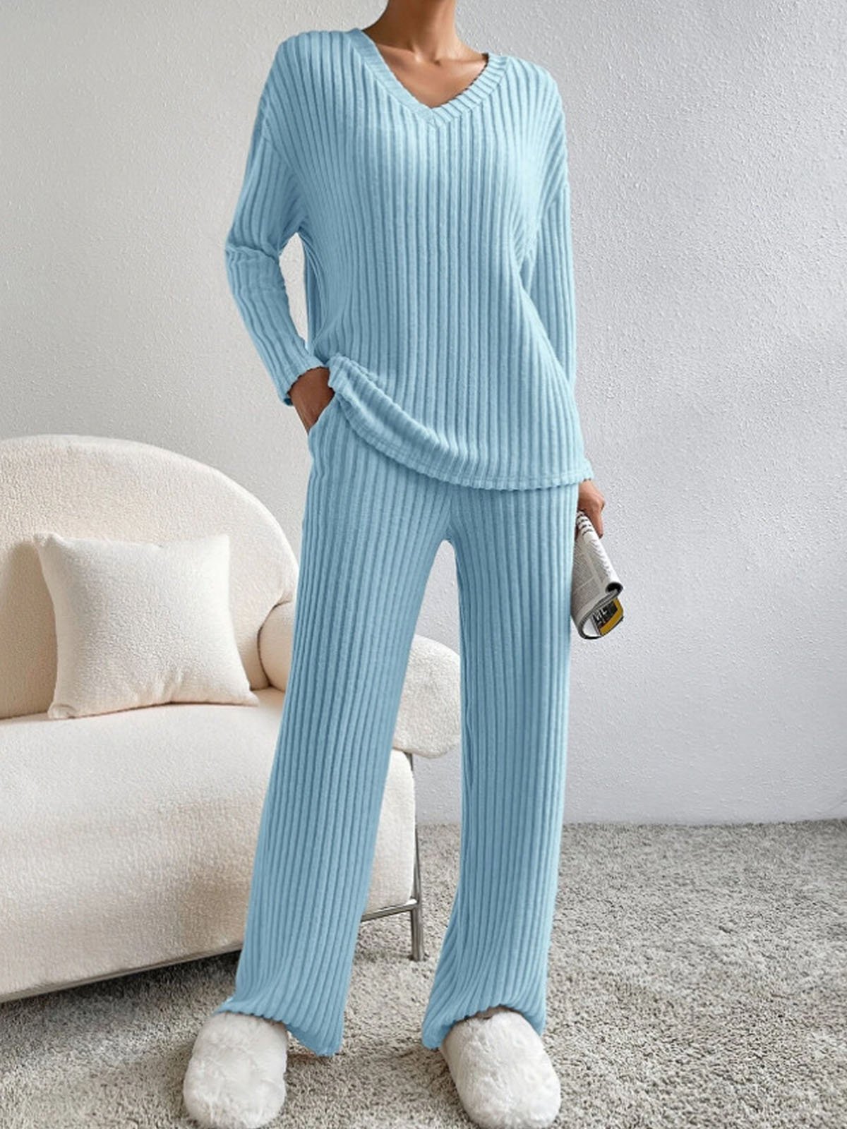 Women's Plain Daily Going Out Two Piece Set Long Sleeve Casual Spring/Fall Top With Pants Matching Set