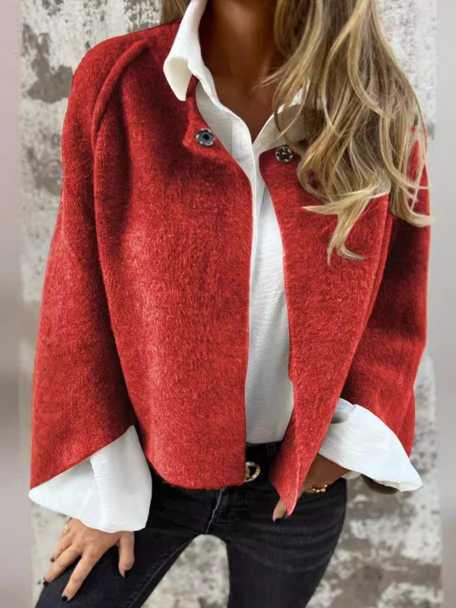 Women's Autumn Outerwear Casual Plain Three Quarter Sleeve Crew Neck Jacket