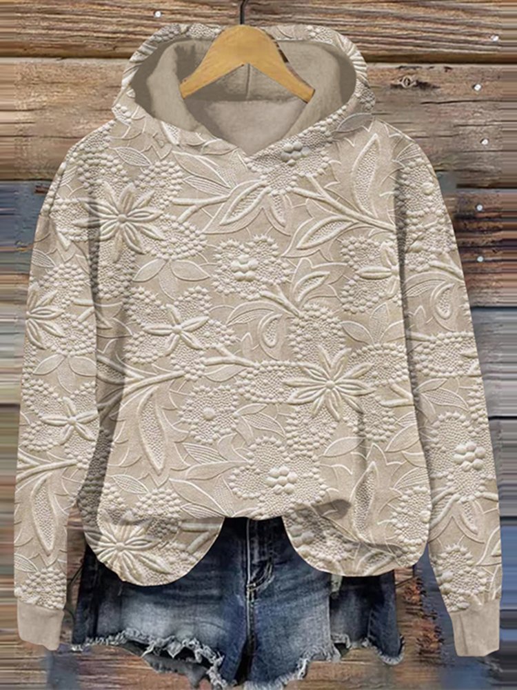 Women's Floral Spring/Fall Cotton Long Sleeve Casual Daily Hoodie