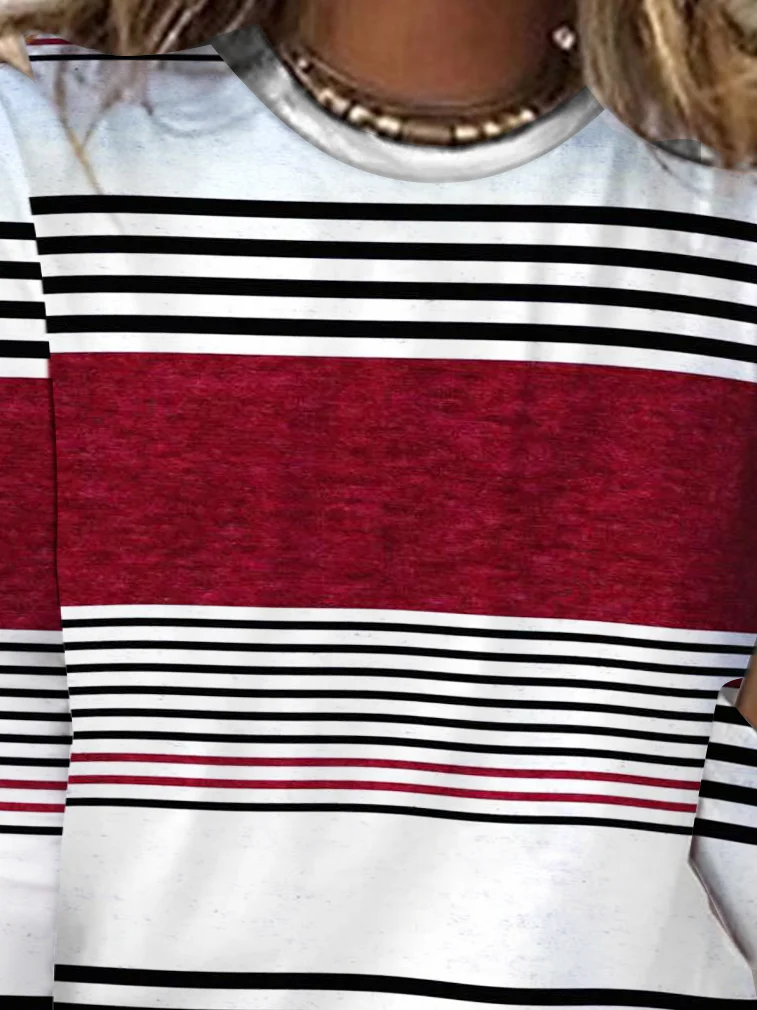 Women's Long Sleeve Tee T-shirt Spring/Fall Striped Printing Jersey Crew Neck Daily Going Out Vintage Top