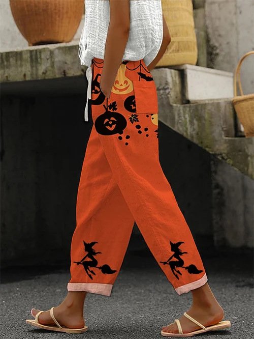 Women's Trousers Daily Going Out Casual Cotton And Linen Halloween Spring/Fall Pants