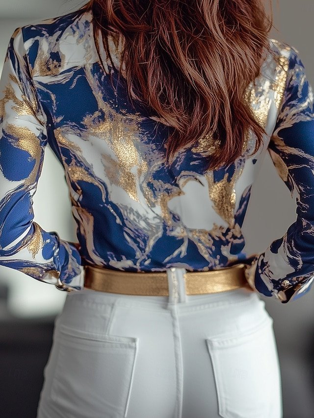 Women's Long Sleeve Shirt Spring/Fall Gradient Pattern Printing Shirt Collar Daily Going Out Casual Top