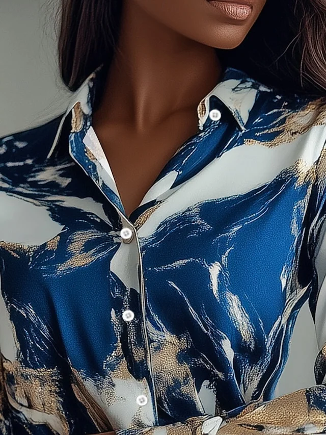 Women's Long Sleeve Shirt Spring/Fall Gradient Pattern Printing Shirt Collar Daily Going Out Casual Top