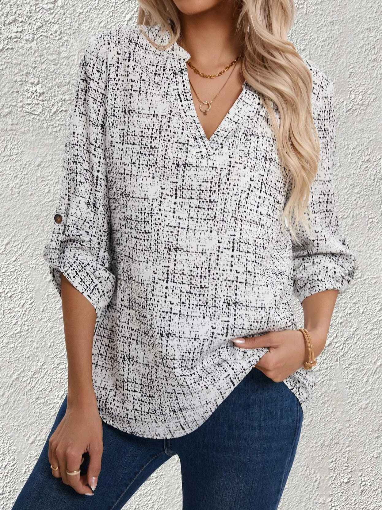 Women's Long Sleeve Blouse Spring/Fall Geometric V Neck Daily Going Out Casual Top