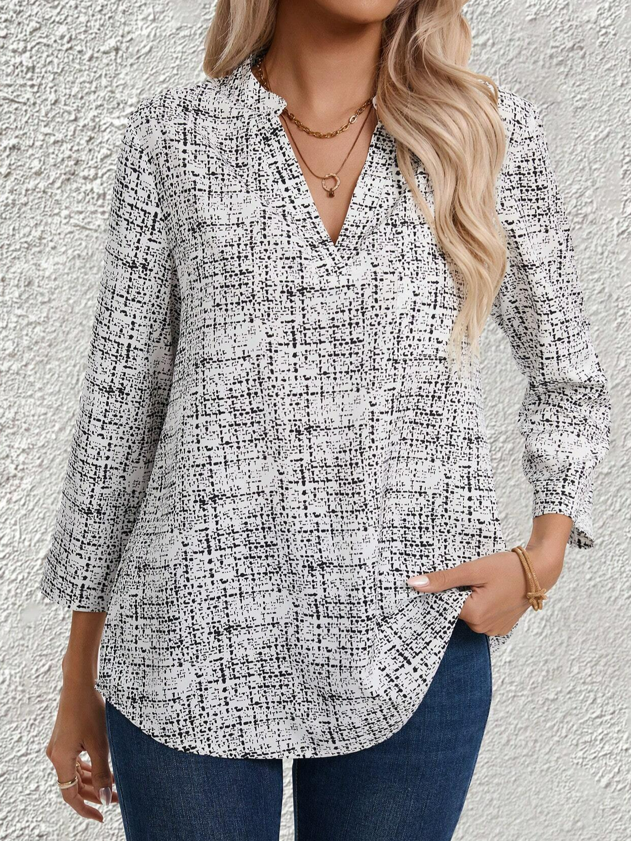 Women's Long Sleeve Blouse Spring/Fall Geometric V Neck Daily Going Out Casual Top