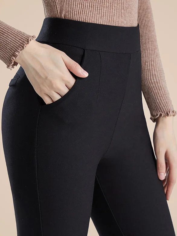 Women's Casual Plain Spring/Fall Fleece Ankle Pants Leggings