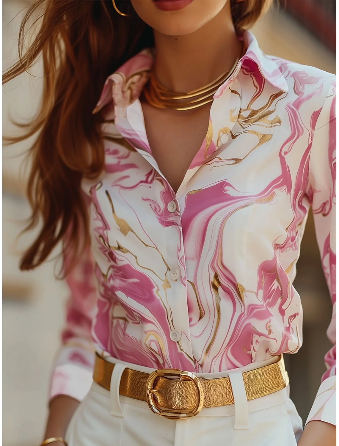 Women's Long Sleeve Shirt Spring/Fall Gradient Pattern Printing Shirt Collar Daily Going Out Casual Top