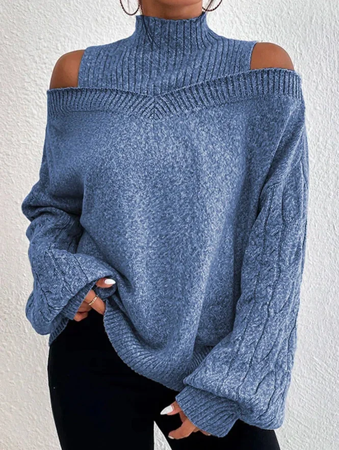 Women's Spring/Fall Plain Casual Balloon Sleeve Long Sleeve Turtleneck Wool/Knitting Sweater