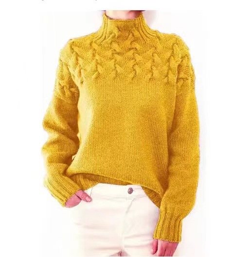 Women's Spring/Fall Plain Casual Three Quarter Sleeve Turtleneck Yarn/Wool Yarn Sweater