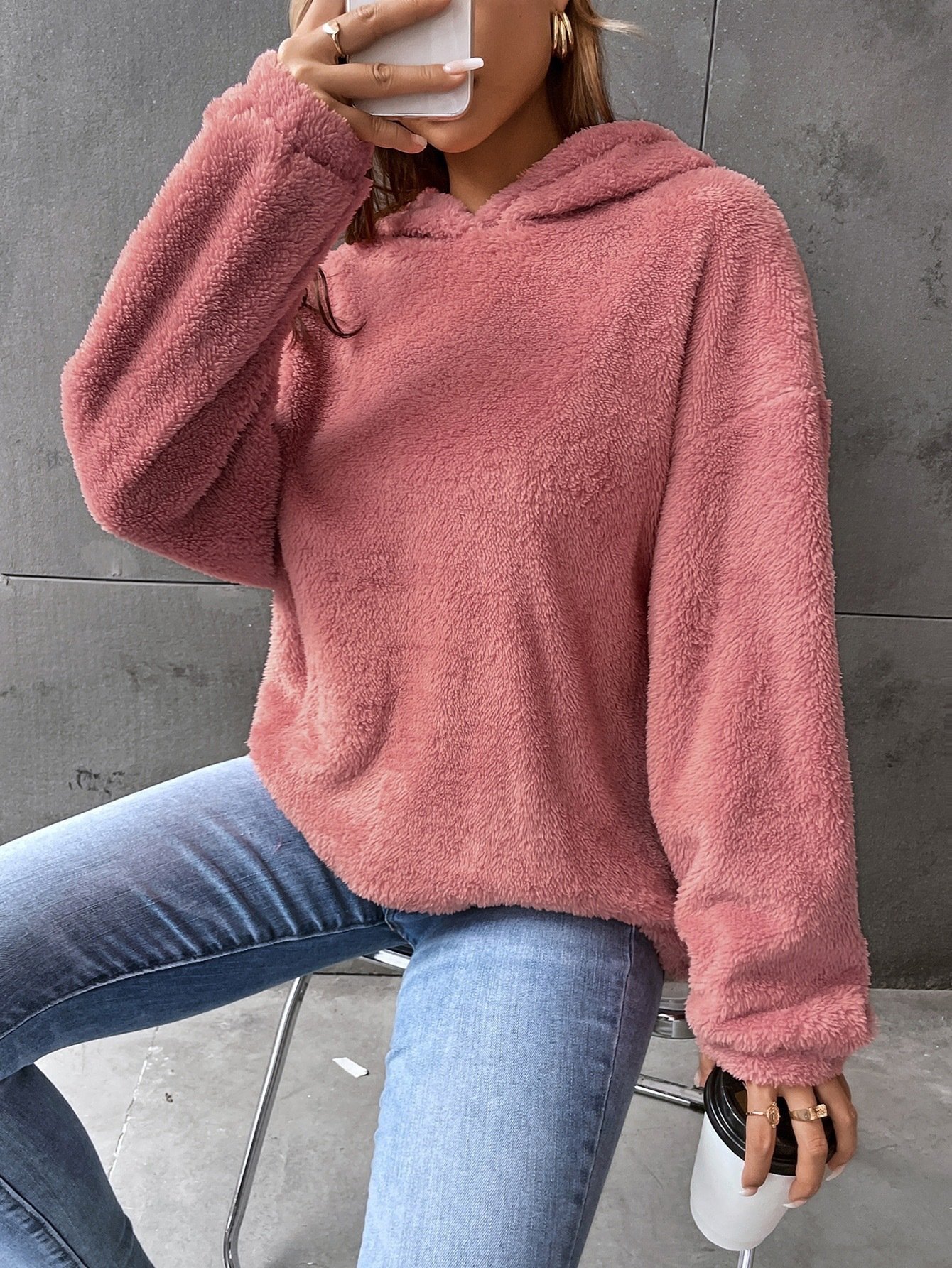 Women's Hoodie Plain Casual Spring/Fall Fluff/Granular Fleece Fabric Long Sleeve Sweatshirt