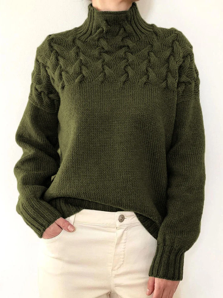 Women's Spring/Fall Plain Casual Three Quarter Sleeve Turtleneck Yarn/Wool Yarn Sweater