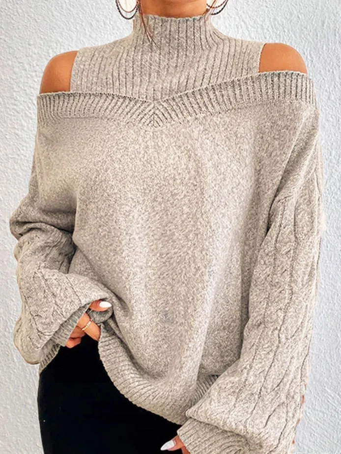 Women's Spring/Fall Plain Casual Balloon Sleeve Long Sleeve Turtleneck Wool/Knitting Sweater