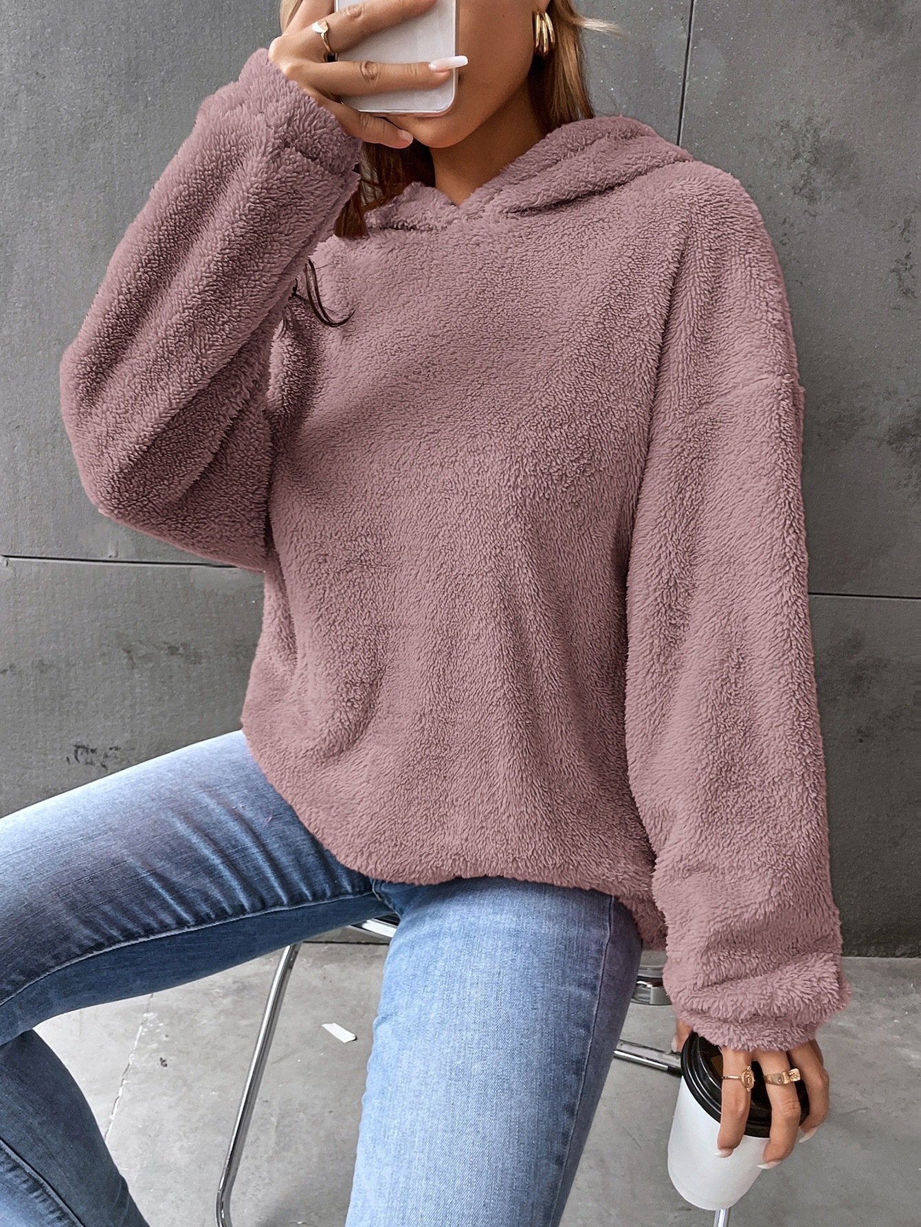 Women's Hoodie Plain Casual Spring/Fall Fluff/Granular Fleece Fabric Long Sleeve Sweatshirt