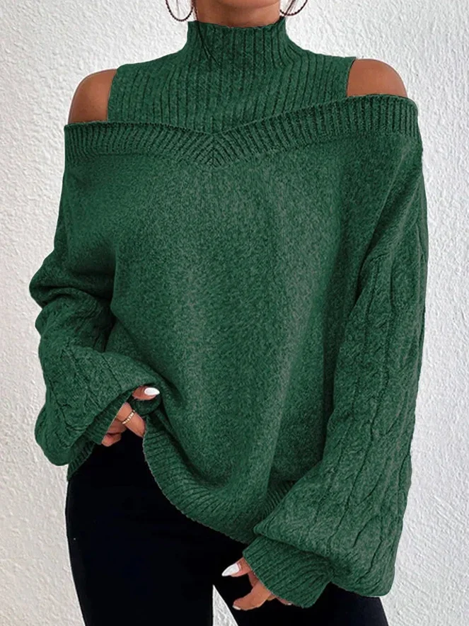 Women's Spring/Fall Plain Casual Balloon Sleeve Long Sleeve Turtleneck Wool/Knitting Sweater