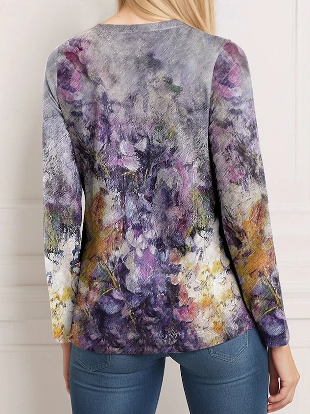 Women's Long Sleeve Blouse Spring/Fall Floral V Neck Daily Going Out Casual Top