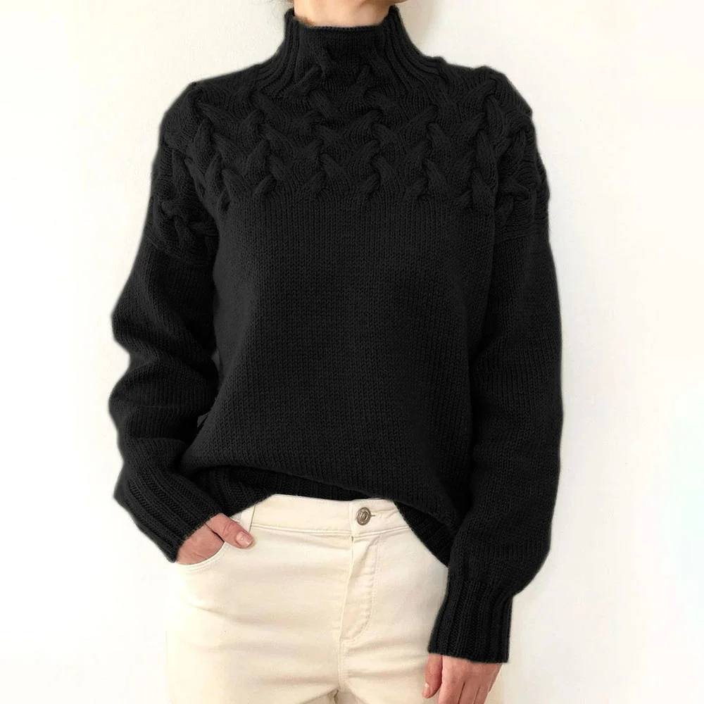 Women's Spring/Fall Plain Casual Three Quarter Sleeve Turtleneck Yarn/Wool Yarn Sweater