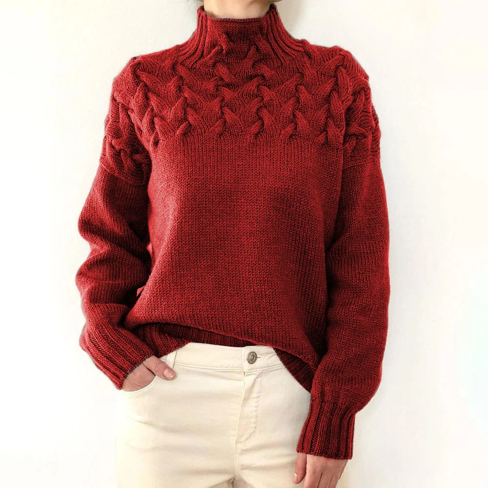 Women's Spring/Fall Plain Casual Three Quarter Sleeve Turtleneck Yarn/Wool Yarn Sweater