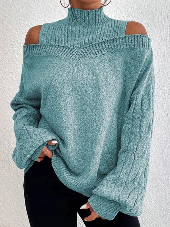 Women's Spring/Fall Plain Casual Balloon Sleeve Long Sleeve Turtleneck Wool/Knitting Sweater