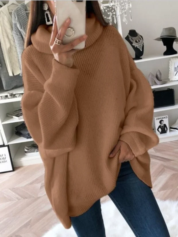 Women's Spring/Fall Plain Casual Long Sleeve Turtleneck Yarn/Wool Yarn Sweater