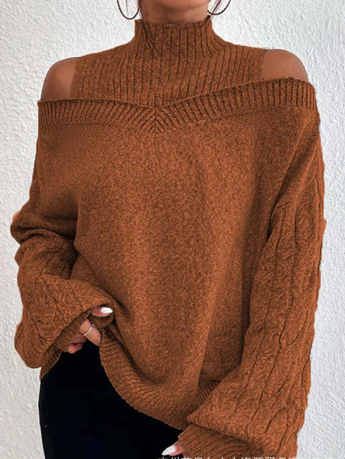 Women's Spring/Fall Plain Casual Balloon Sleeve Long Sleeve Turtleneck Wool/Knitting Sweater