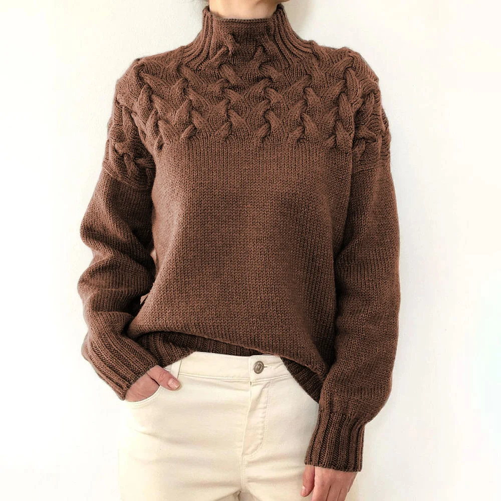 Women's Spring/Fall Plain Casual Three Quarter Sleeve Turtleneck Yarn/Wool Yarn Sweater