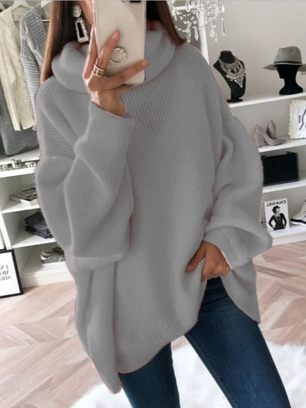 Women's Spring/Fall Plain Casual Long Sleeve Turtleneck Yarn/Wool Yarn Sweater