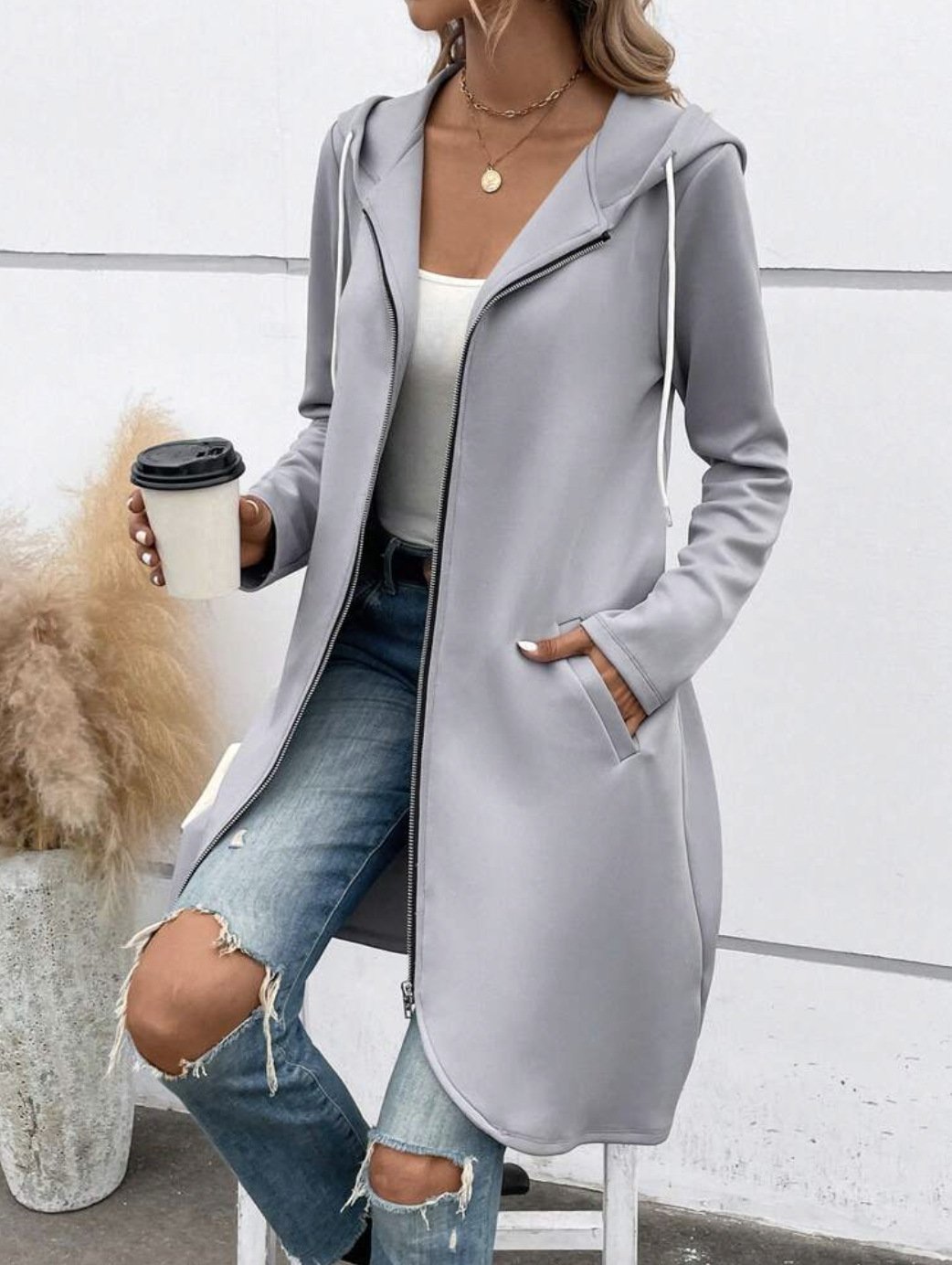 Women's Autumn Outerwear Casual Plain Long Sleeve Hoodie Jacket