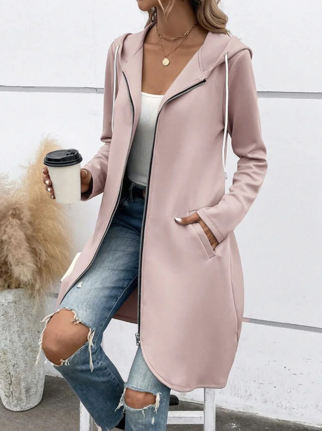 Women's Autumn Outerwear Casual Plain Long Sleeve Hoodie Jacket