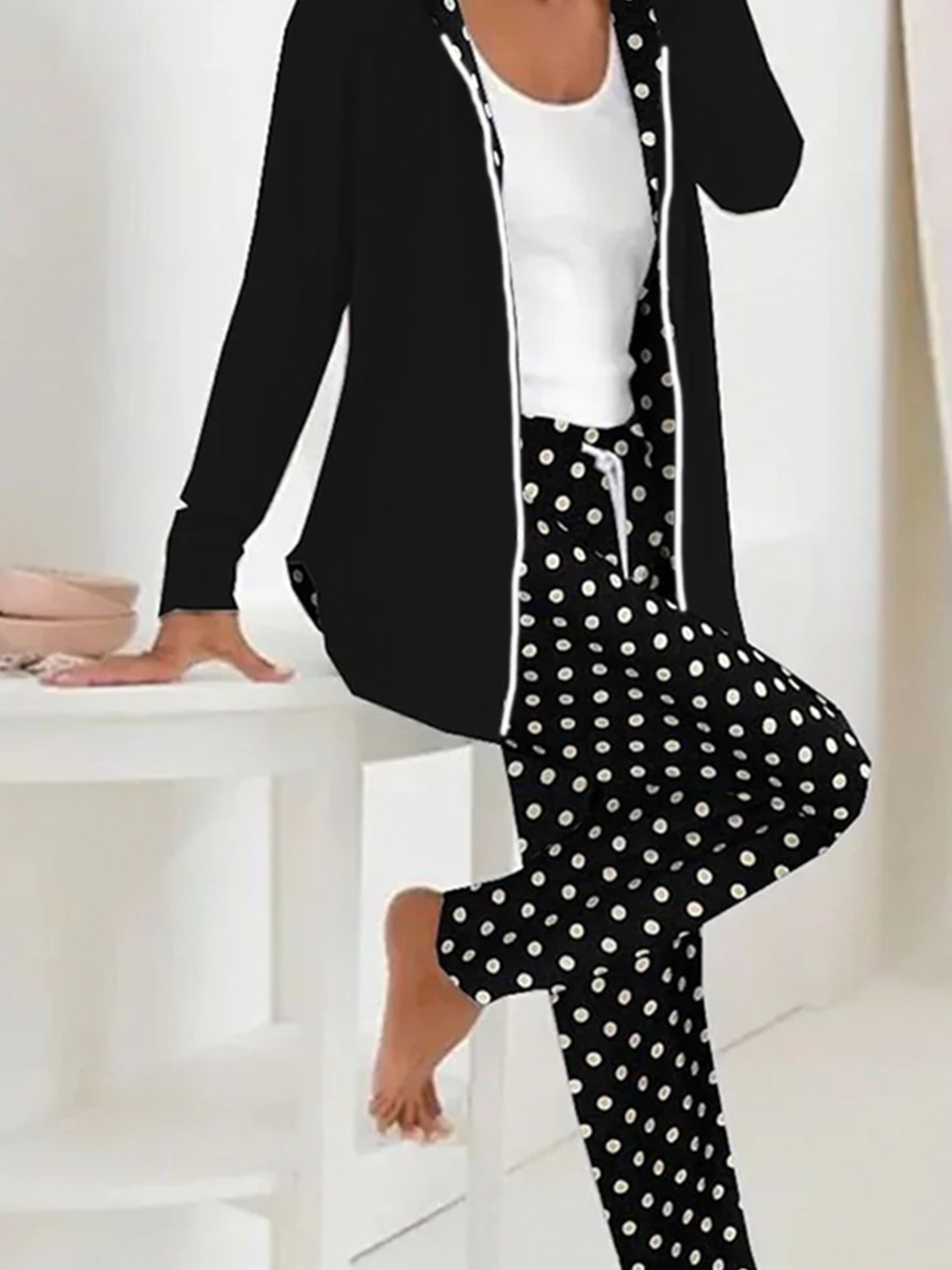 Women's Polka Dots Daily Going Out Two Piece Set Long Sleeve Casual Spring/Fall Coat With Pants Matching Set