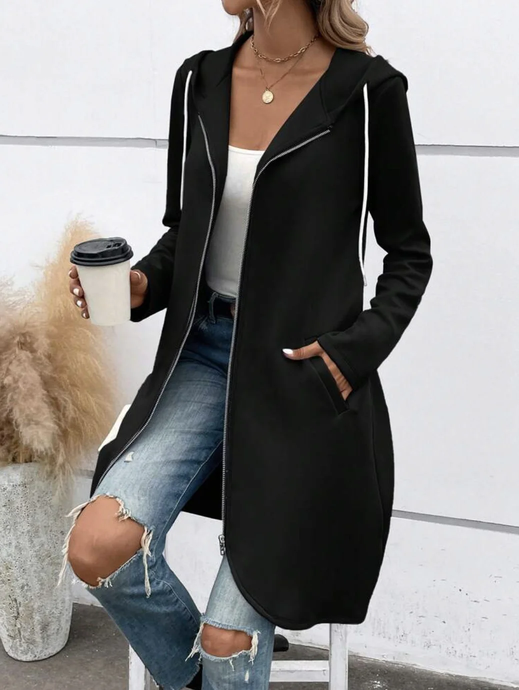 Women's Autumn Outerwear Casual Plain Long Sleeve Hoodie Jacket