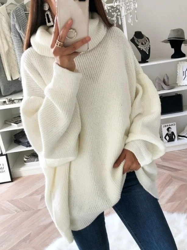 Women's Spring/Fall Plain Casual Long Sleeve Turtleneck Yarn/Wool Yarn Sweater