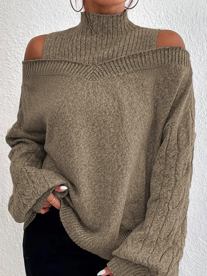 Women's Spring/Fall Plain Casual Balloon Sleeve Long Sleeve Turtleneck Wool/Knitting Sweater