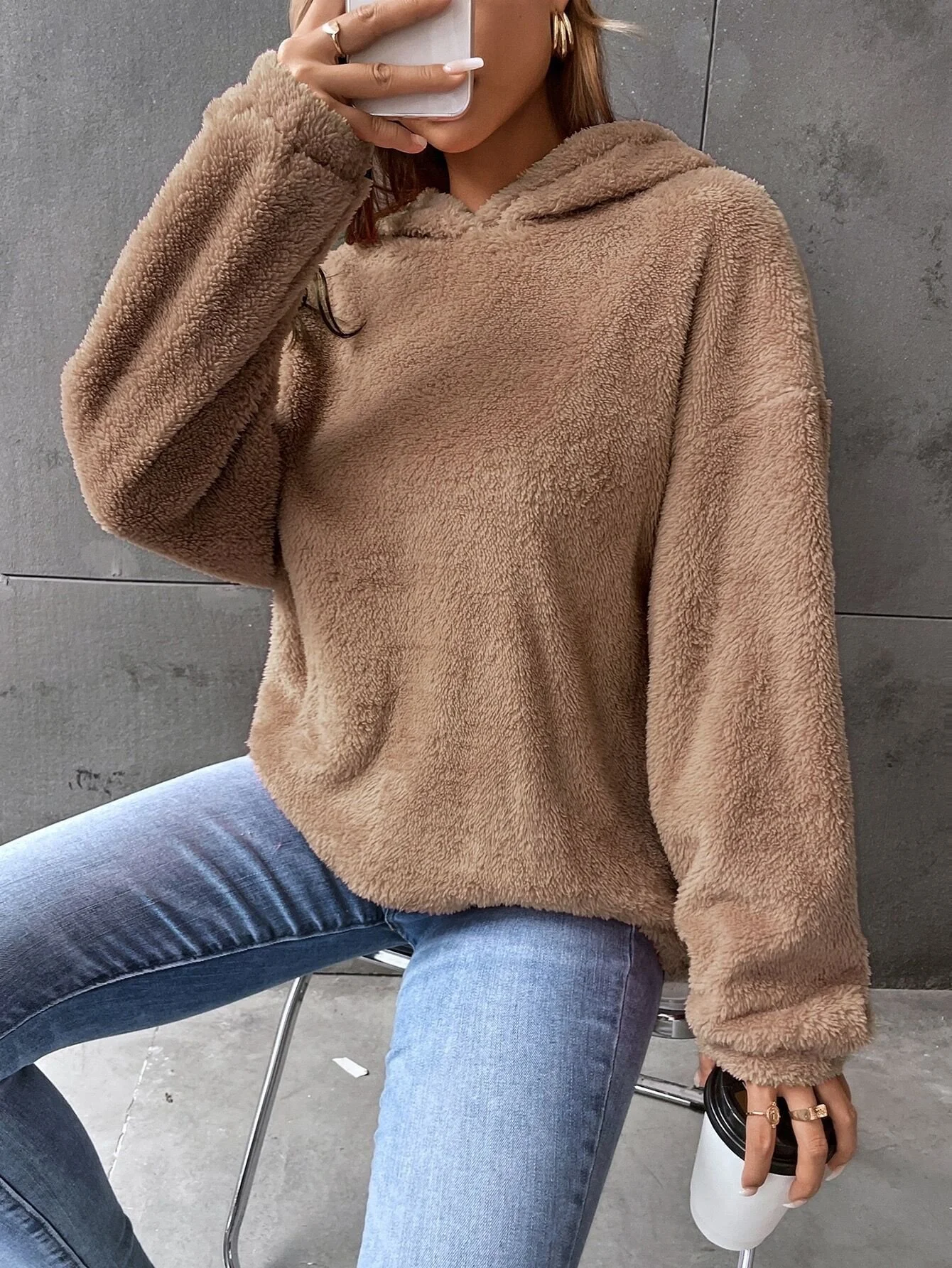 Women's Hoodie Plain Casual Spring/Fall Fluff/Granular Fleece Fabric Long Sleeve Sweatshirt