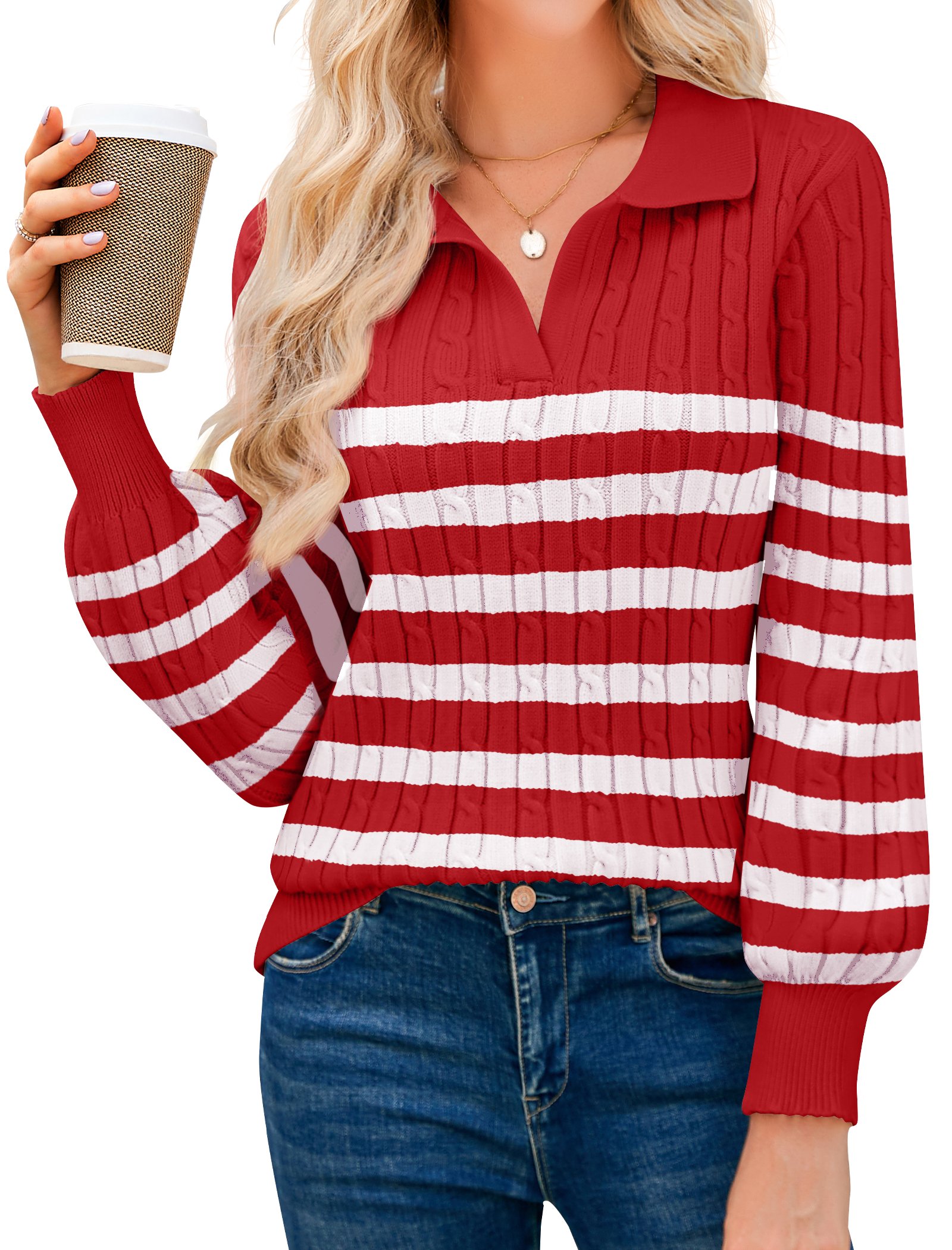 Plain Balloon Sleeve Casual Regular Fit Sweater