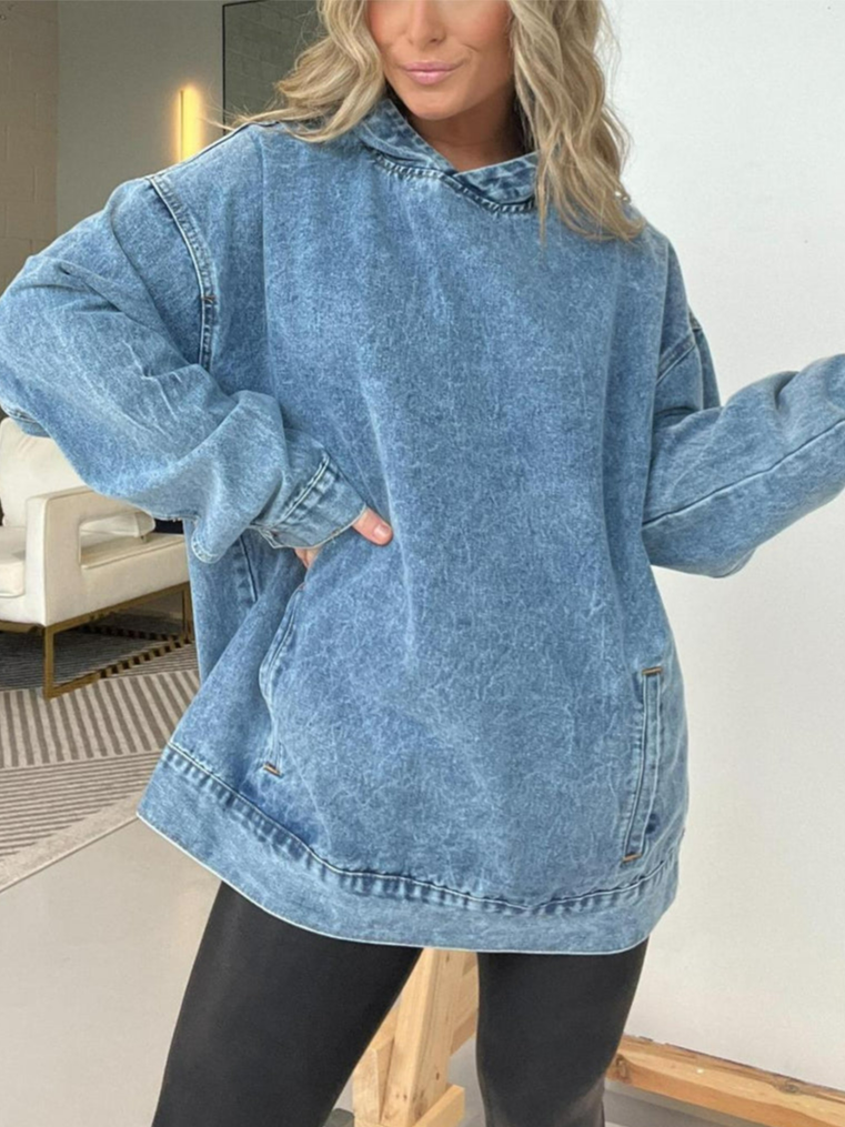 Women's Plain Spring/Fall Denim Long Sleeve Casual Daily Hoodie