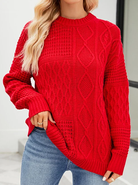 Women's Winter Plain Casual Long Sleeve Crew Neck Yarn/Wool Yarn Sweater