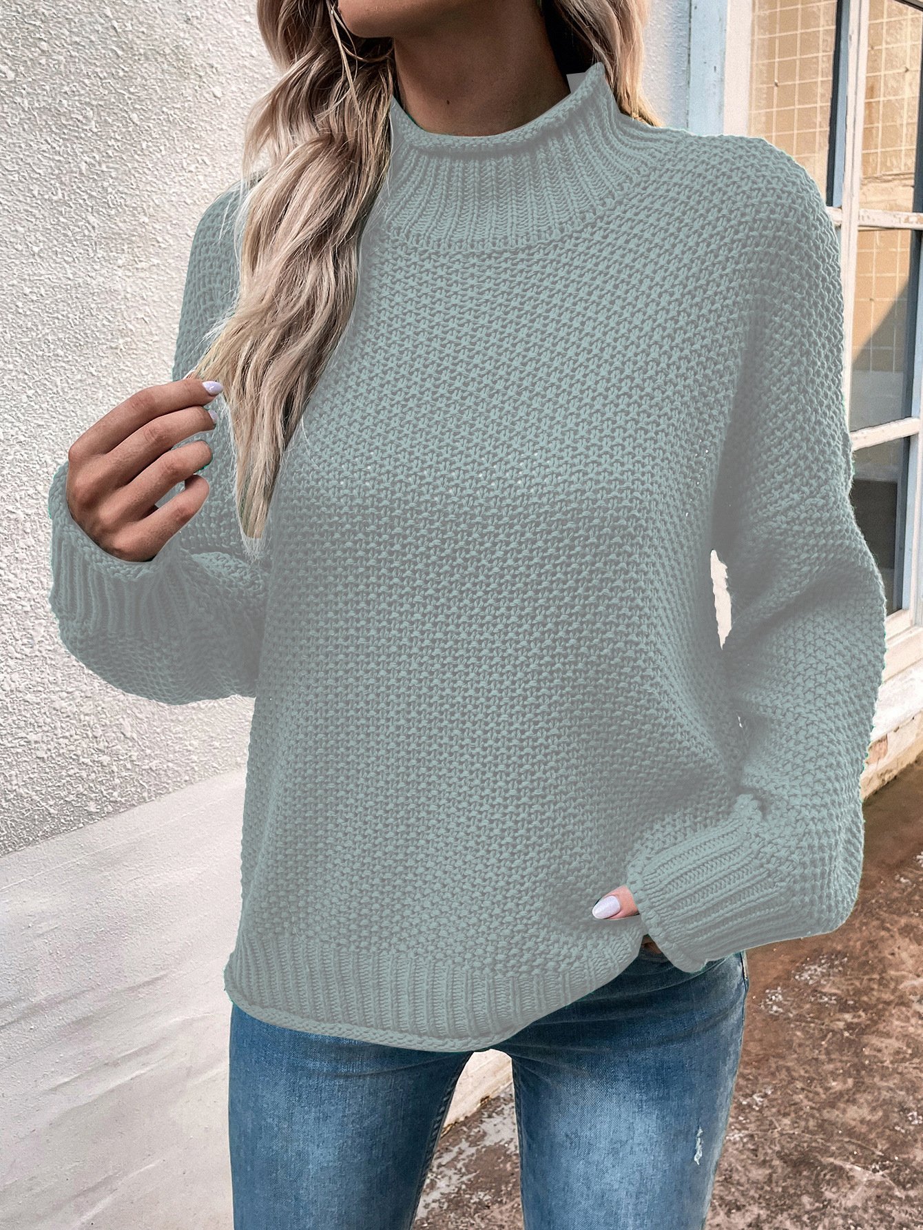 Women's Spring/Fall Plain Casual Long Sleeve Mock Neck Wool/Knitting Sweater