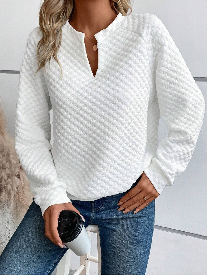 Women's V Neck Plain Zipper Casual Spring/Fall Long Sleeve Sweatshirt