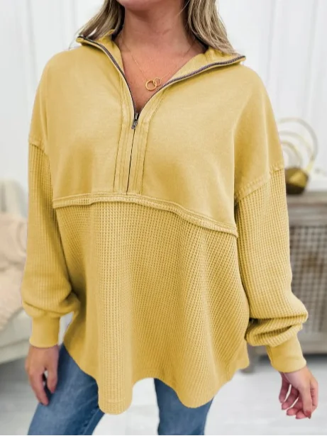 Women's Shawl Collar Plain Zipper Casual Spring/Fall Long Sleeve Sweatshirt